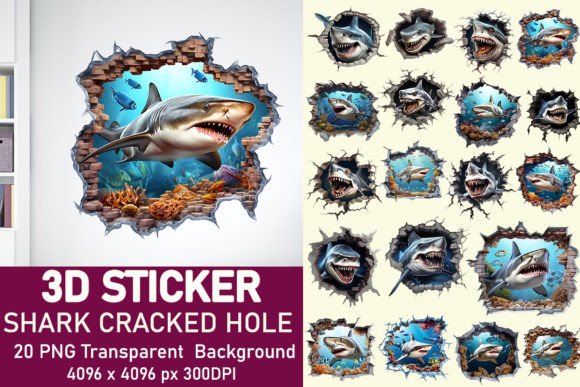 Download 3D Shark Cracked Hole Stickers - Shark Collection